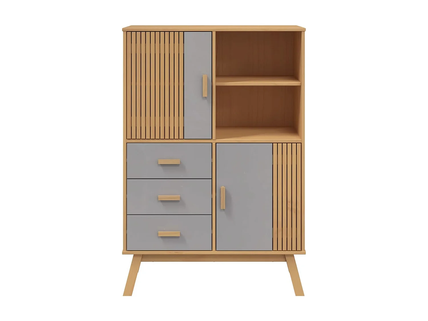 Aparador OLDEN madera maciza de pino marrón y gris 85x43x125 cm