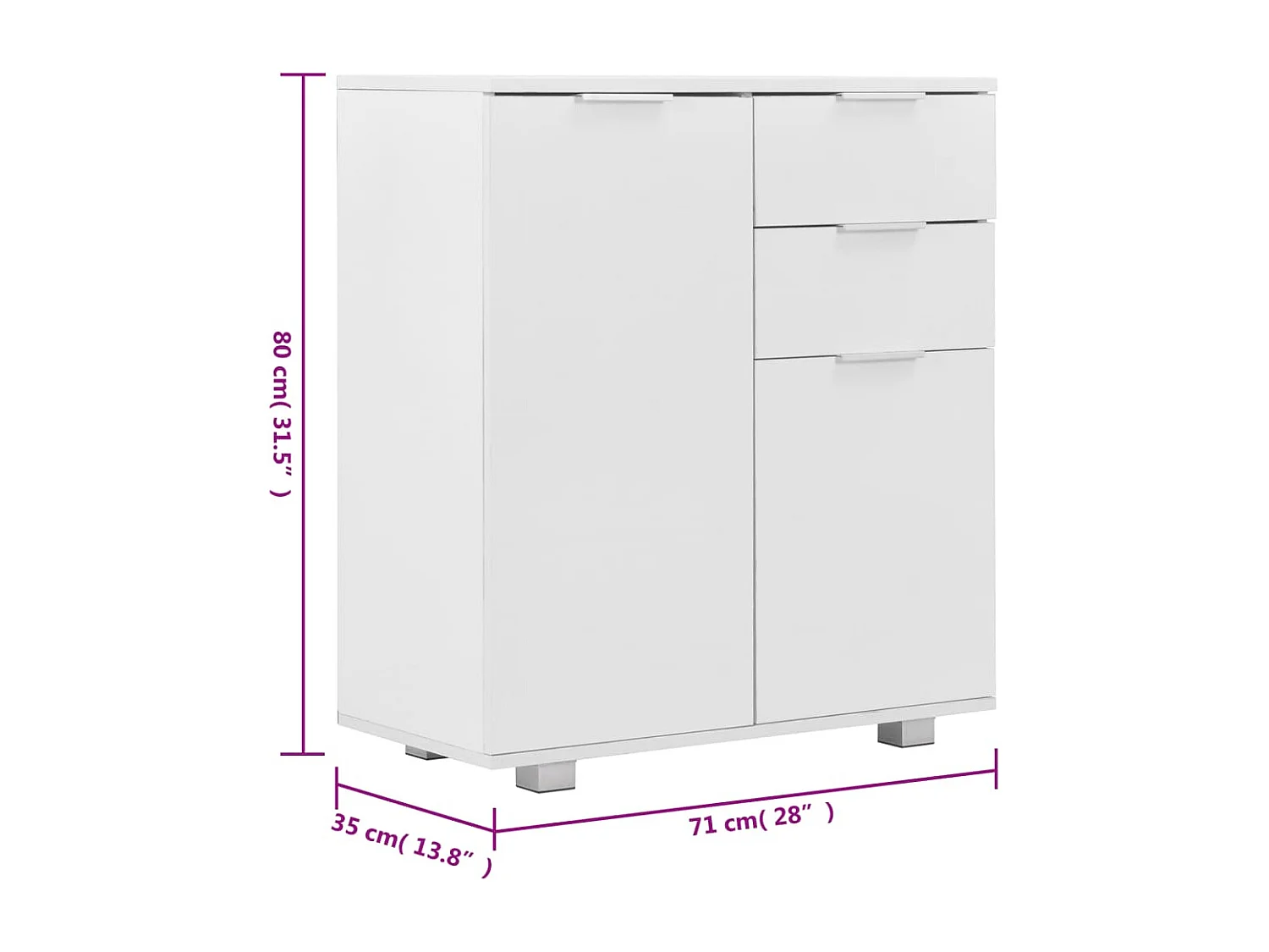 Buffet Blanc brillant 71 x 35 x 80 cm Bois d'ingénierie