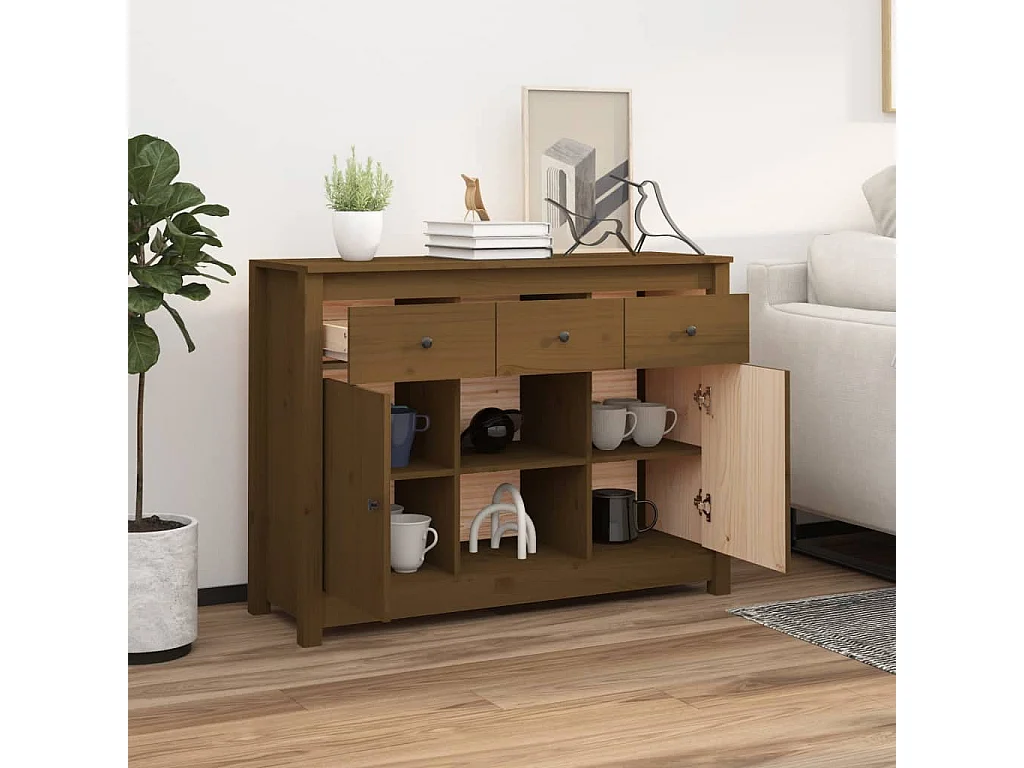 Aparador 100x35x74,5 cm madeira de pinho maciça castanho mel