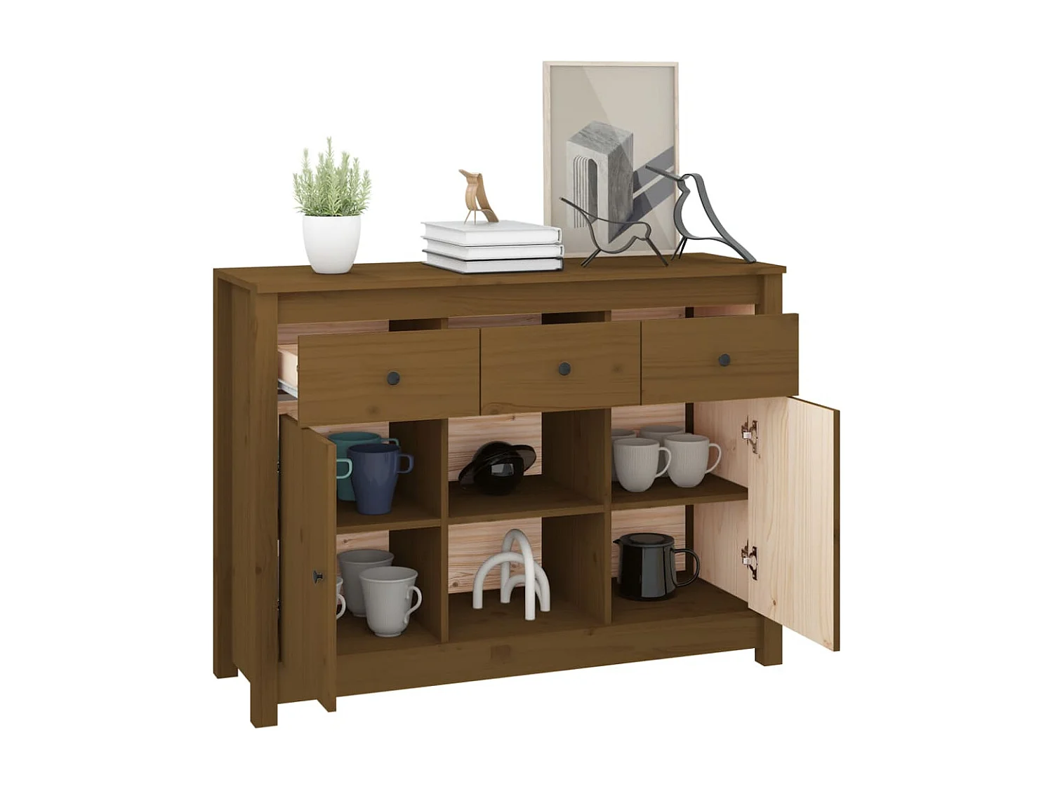 Aparador 100x35x74,5 cm madeira de pinho maciça castanho mel