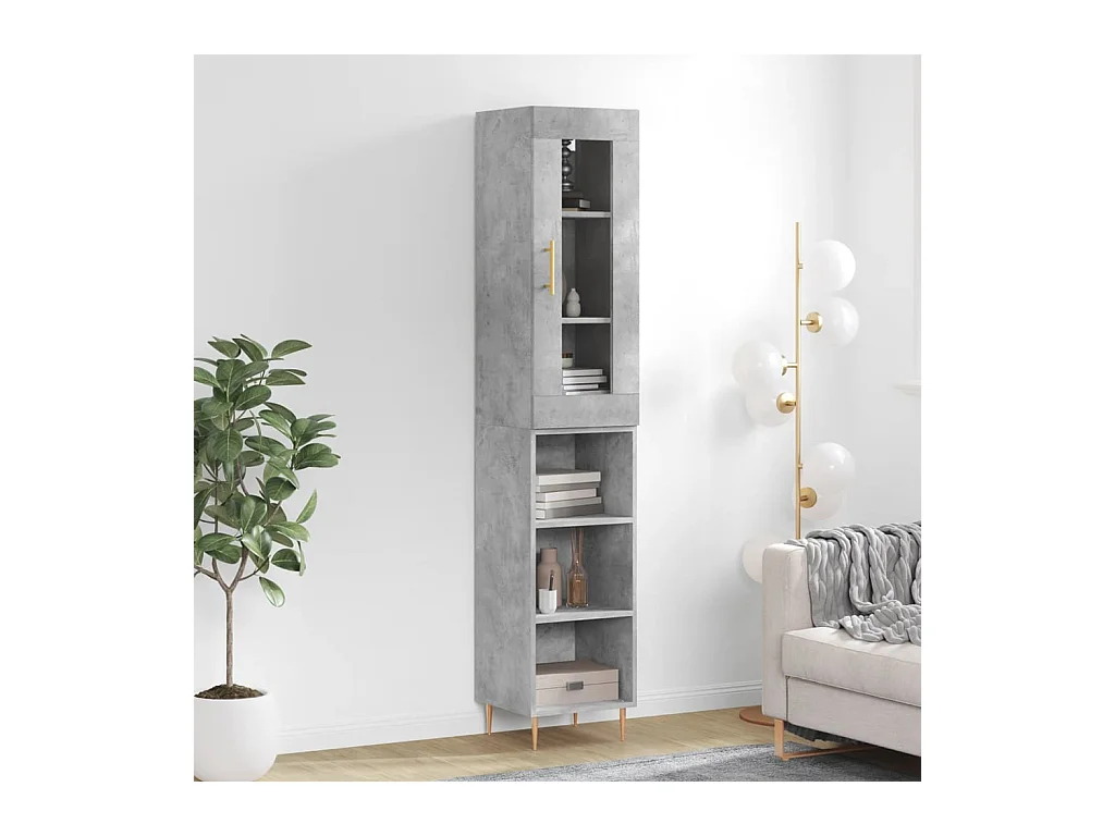 Buffet haut Gris béton 34,5x34x180 cm Bois d'ingénierie
