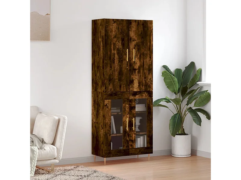 Buffet haut Chêne fumé 69,5x34x180 cm Bois d'ingénierie