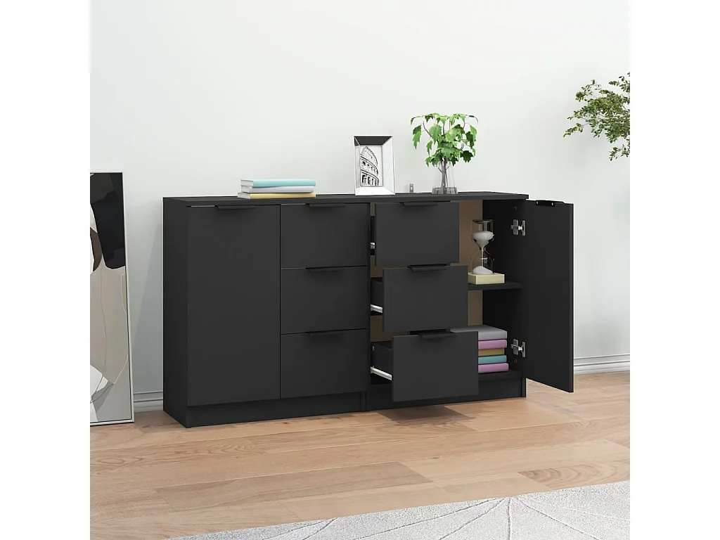 Buffets 2 pièces Noir 60x30x70 cm Bois d'ingénierie