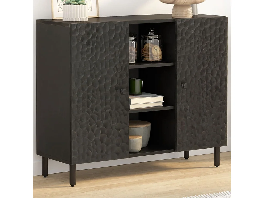 Armoire latérale noir 90x33x75 cm bois massif de manguier