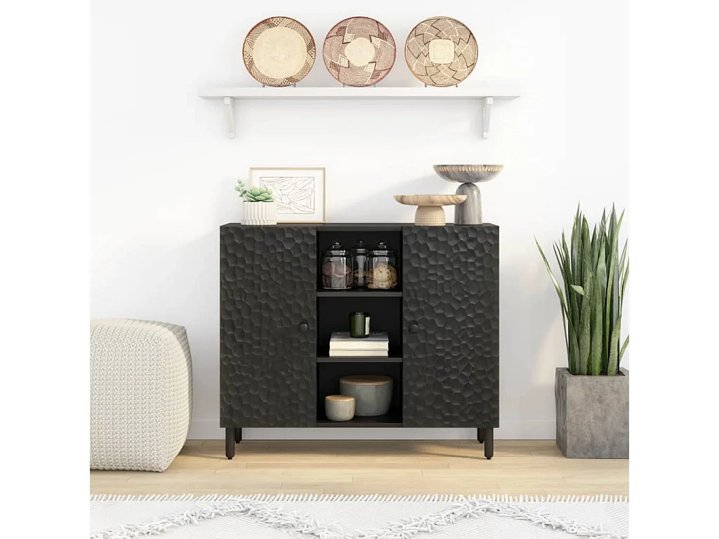 Armoire latérale noir 90x33x75 cm bois massif de manguier