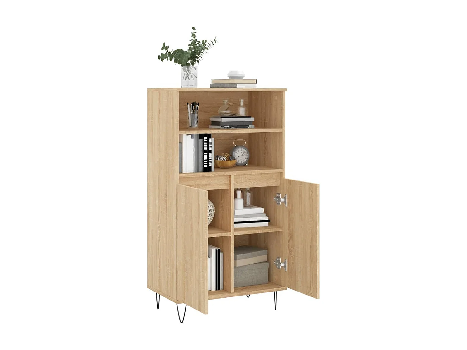 Aparador alto madera contrachapada color roble 60x36x110 cm