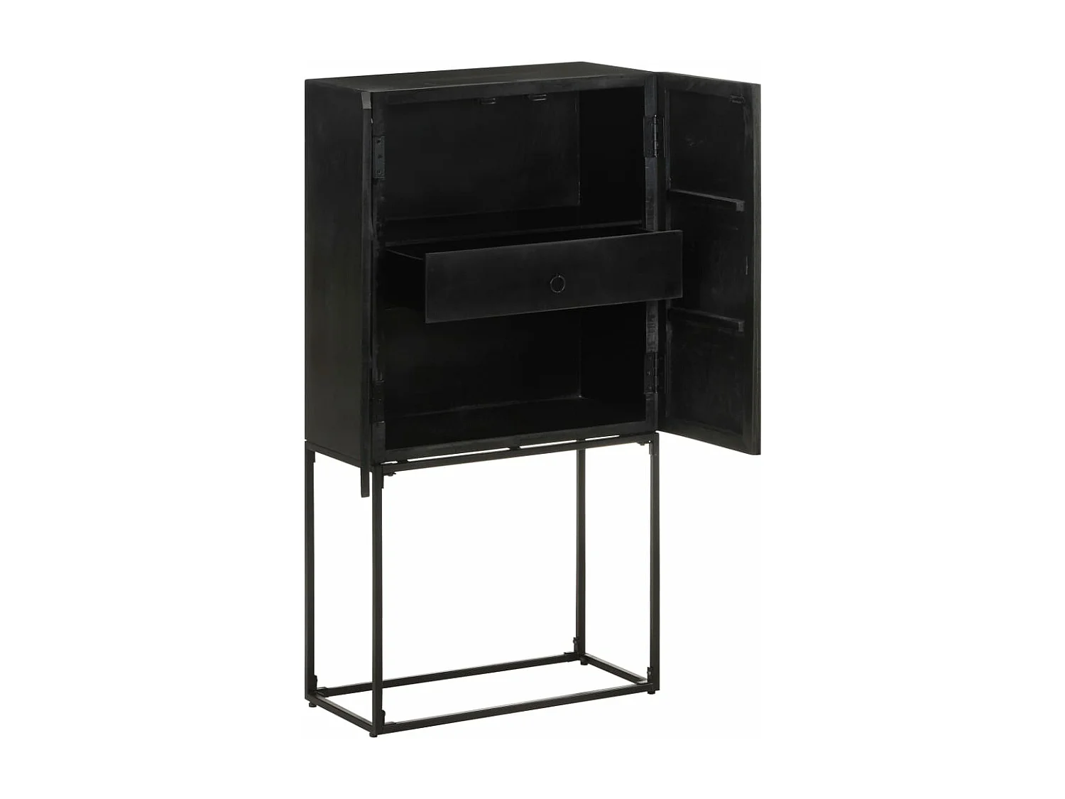 Aparador de madera maciza de acacia y mango negro 60x30x120 cm