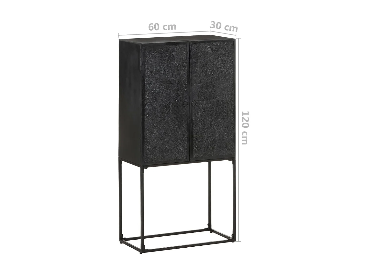 Aparador de madera maciza de acacia y mango negro 60x30x120 cm