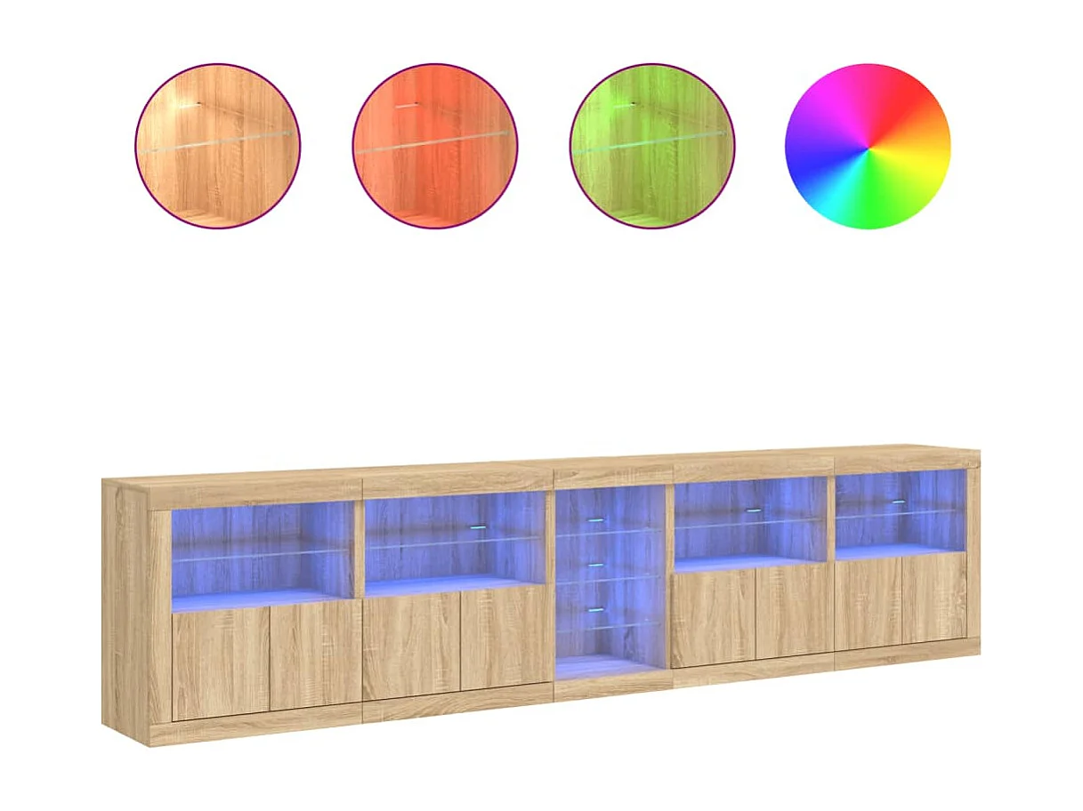 Buffet avec lumières LED chêne sonoma 283x37x67 cm