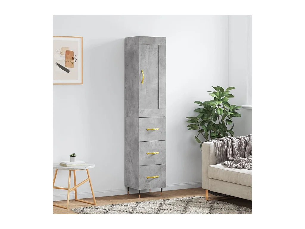 Hoge kast 34,5x34x180 cm bewerkt hout betongrijs