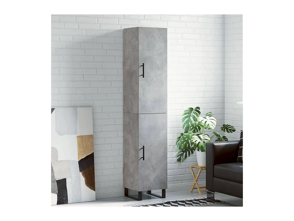 Buffet haut Gris béton 34,5x34x180 cm Bois d'ingénierie
