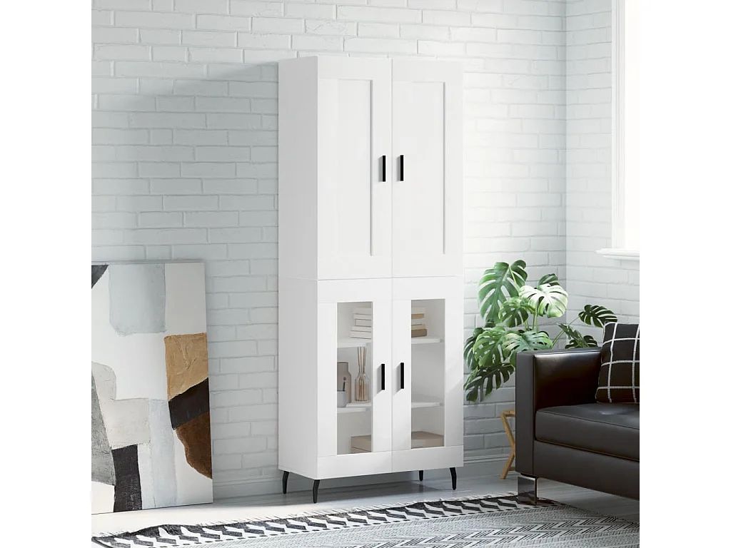 Aparador alto madera contrachapada blanco 69,5x34x180 cm