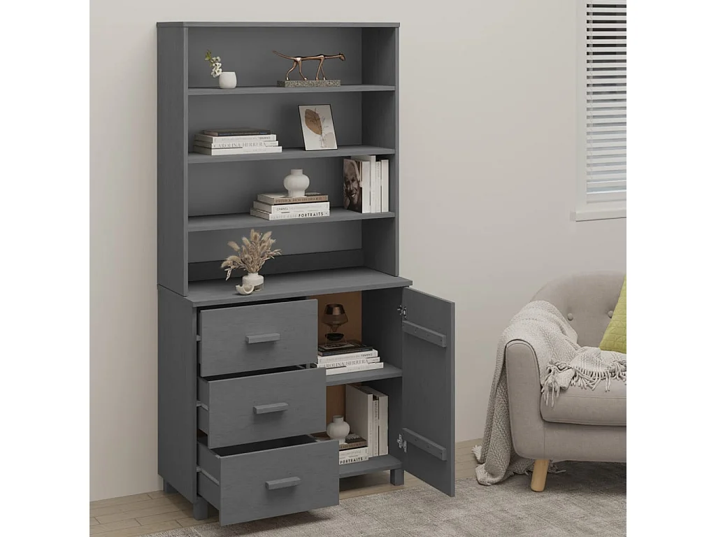 Buffet HAMAR Bois massif de pin Gris foncé