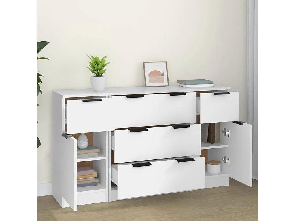 Ensemble de buffets 3 pièces Blanc Bois d'ingénierie