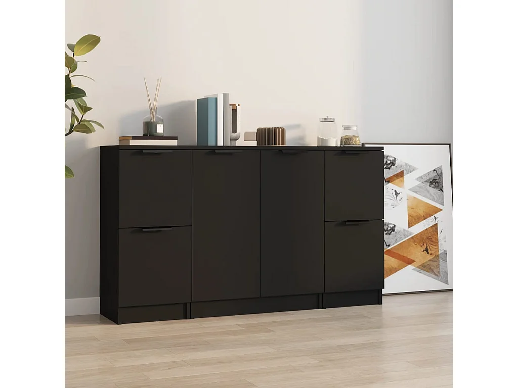 Buffets 3 pièces noir bois d'ingénierie