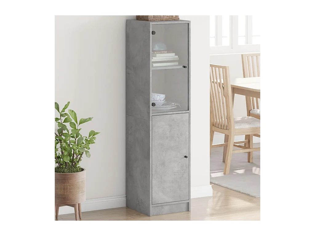 Buffet avec porte en verre gris béton 35x37x142 cm