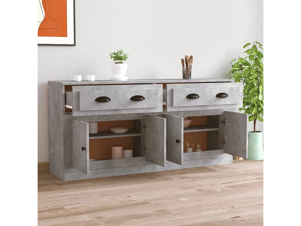 Buffets 2 pièces gris béton bois d'ingénierie