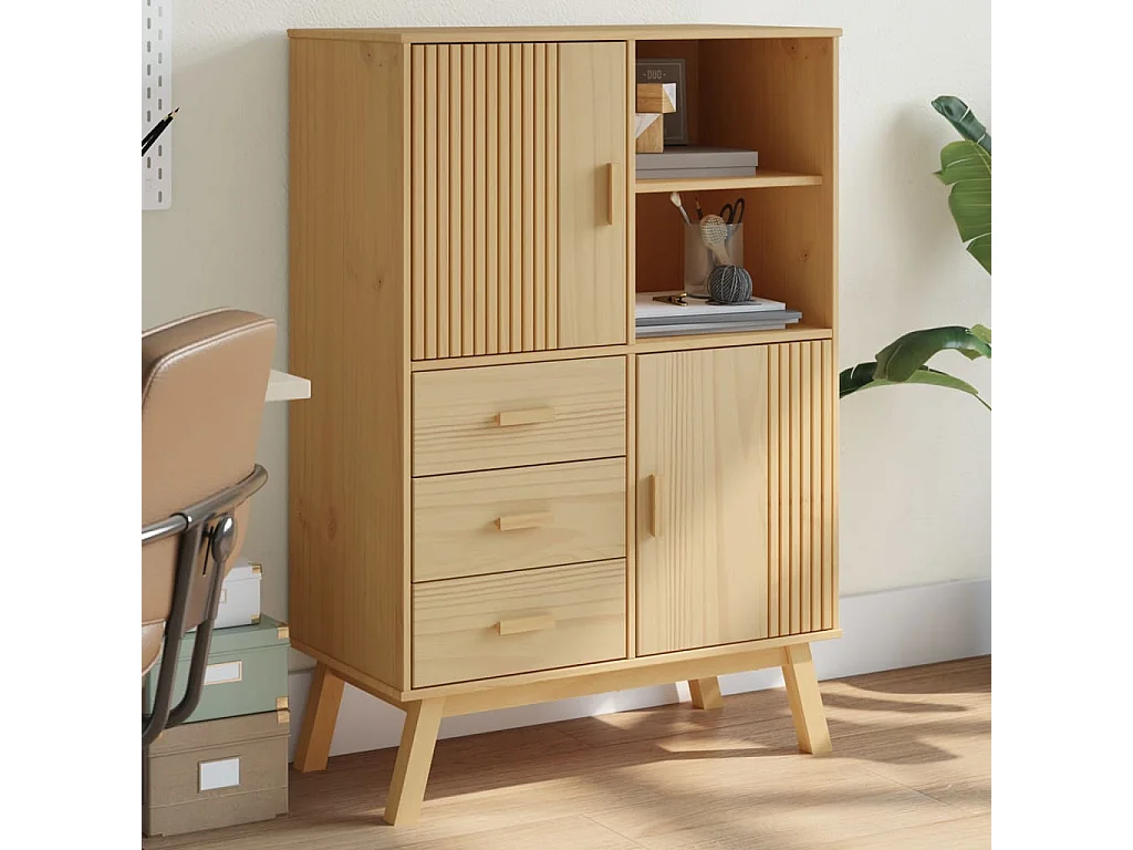 Buffet haut OLDEN marron 85x43x125 cm bois massif de pin