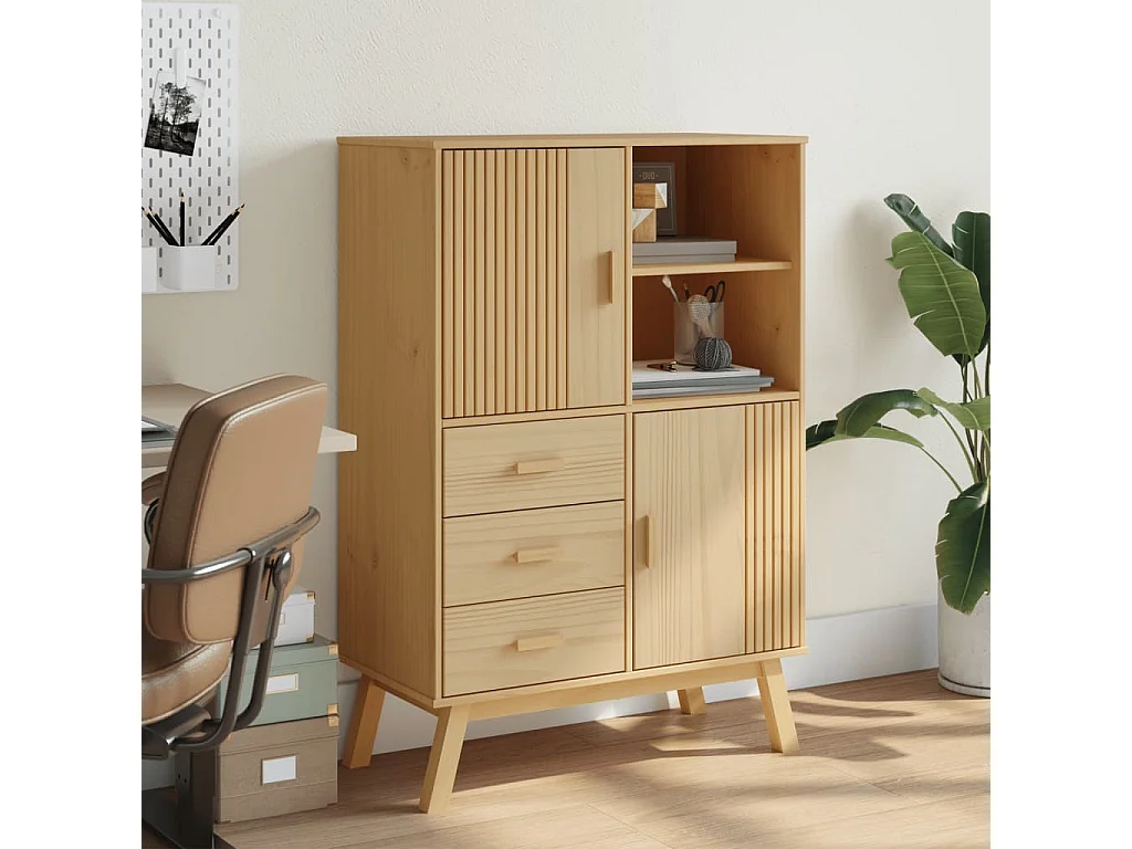 Buffet haut OLDEN marron 85x43x125 cm bois massif de pin