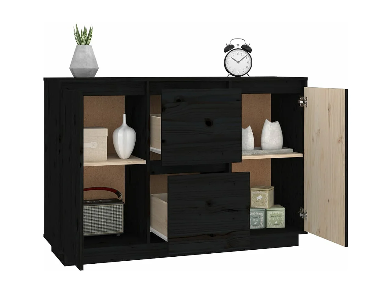 Buffet Noir 111x34x75 cm Bois massif de pin