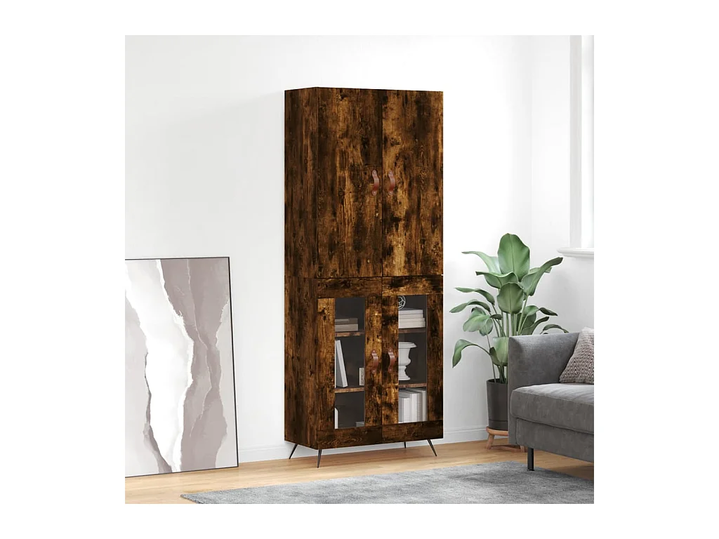 Aparador alto madera contrachapada roble ahumado 69,5x34x180 cm