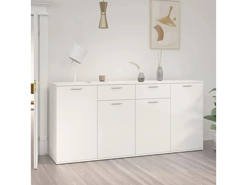 Buffet Blanc brillant 160x36x75 cm Aggloméré