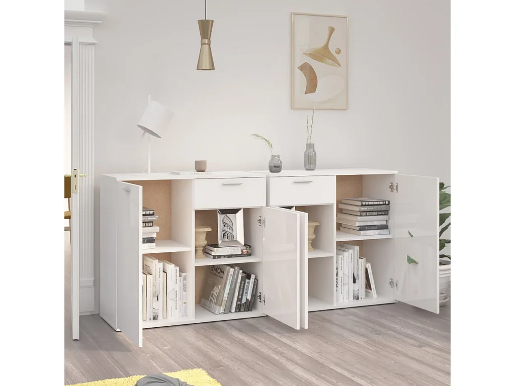 Buffet Blanc brillant 160x36x75 cm Aggloméré