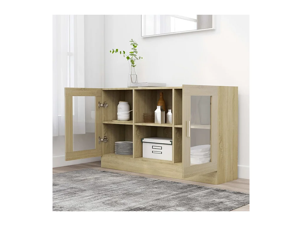 Vitrina de madera contrachapada color roble 120x30,5x70 cm