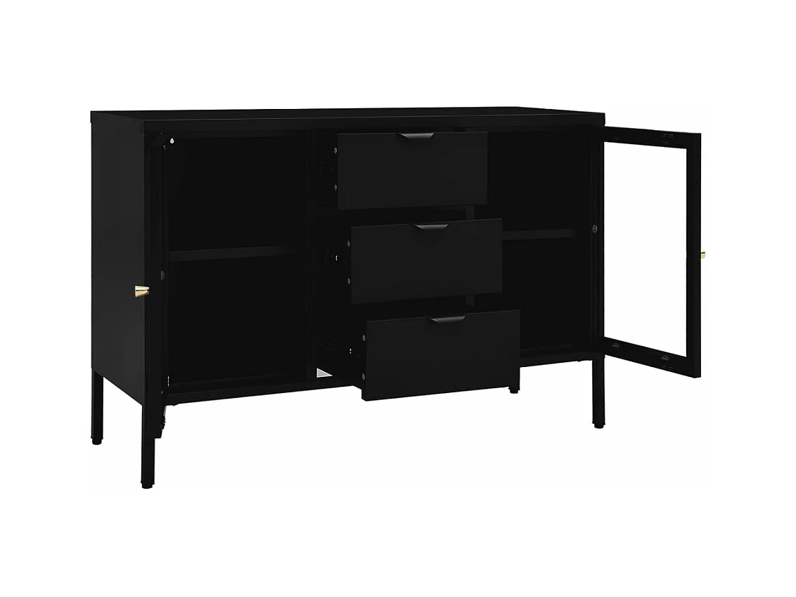 Buffet Noir 105x35x70 cm Acier et verre trempé