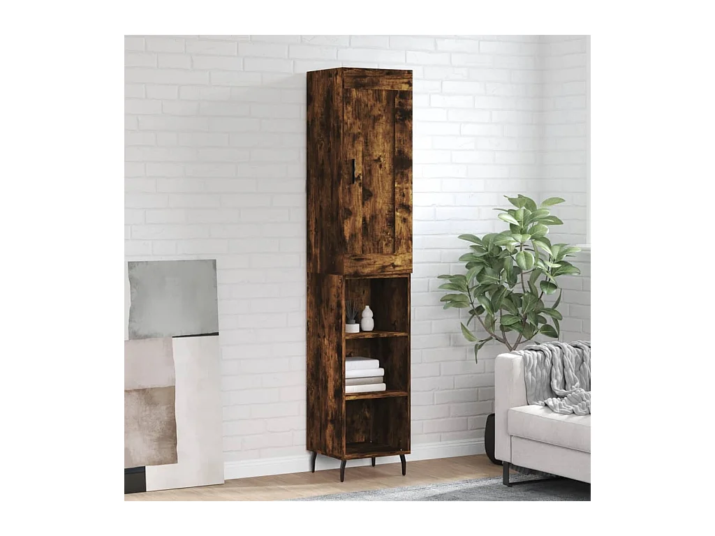 Buffet haut Chêne fumé 34,5x34x180 cm Bois d'ingénierie