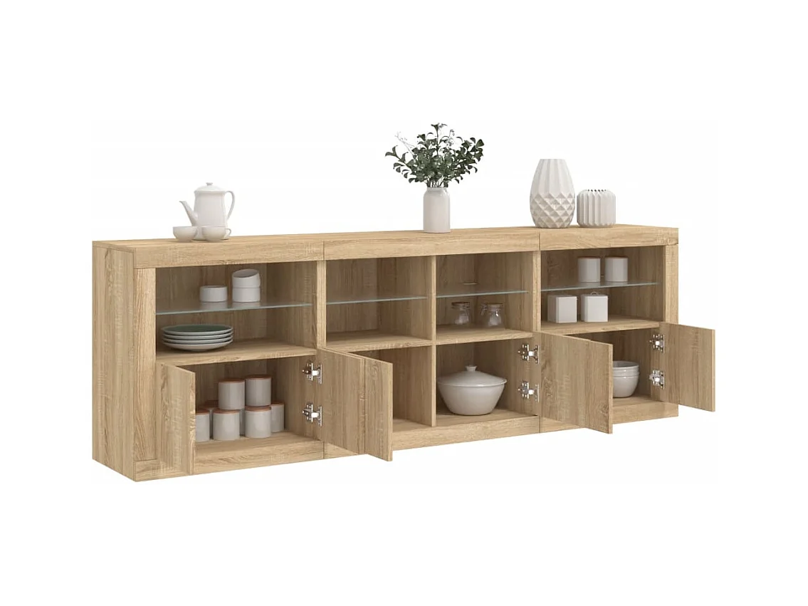 Buffet avec lumières LED chêne sonoma 202x37x67 cm