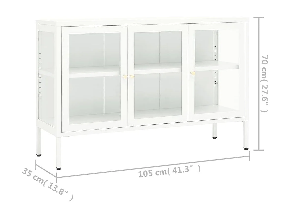 Buffet Blanc 105x35x70 cm Acier et verre