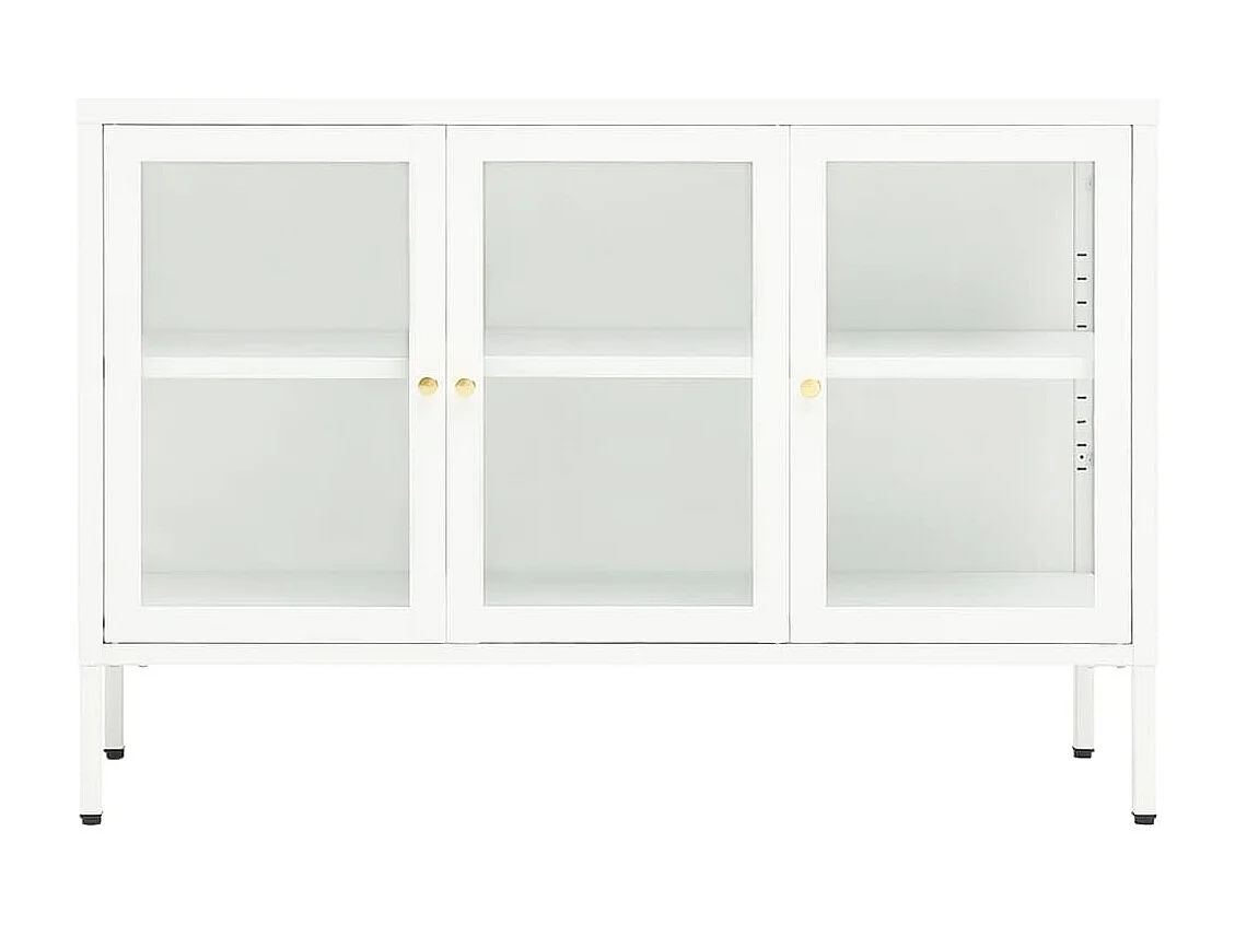 Buffet Blanc 105x35x70 cm Acier et verre