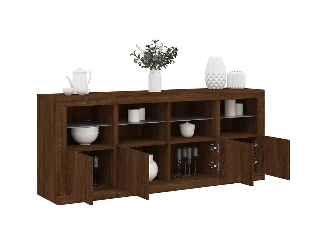 Buffet avec lumières LED chêne marron 163x37x67 cm