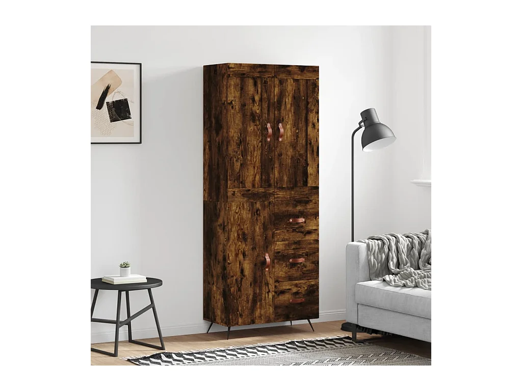 Buffet haut Chêne fumé 69,5x34x180 cm Bois d'ingénierie