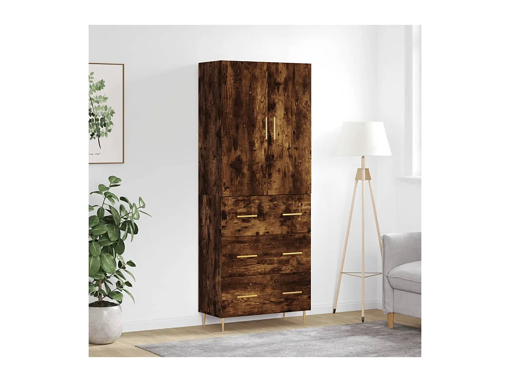 Aparador alto madera contrachapada roble ahumado 69,5x34x180 cm