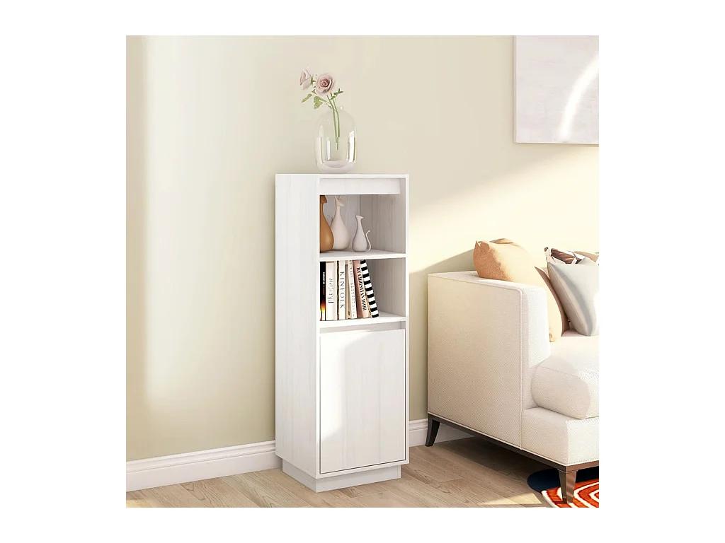 Buffet Blanc 37x34x110 cm Bois massif de pin