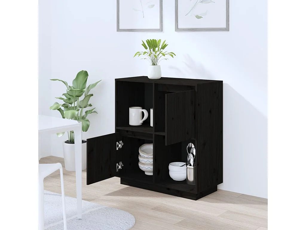 Buffet Noir 74x35x80 cm Bois massif de pin