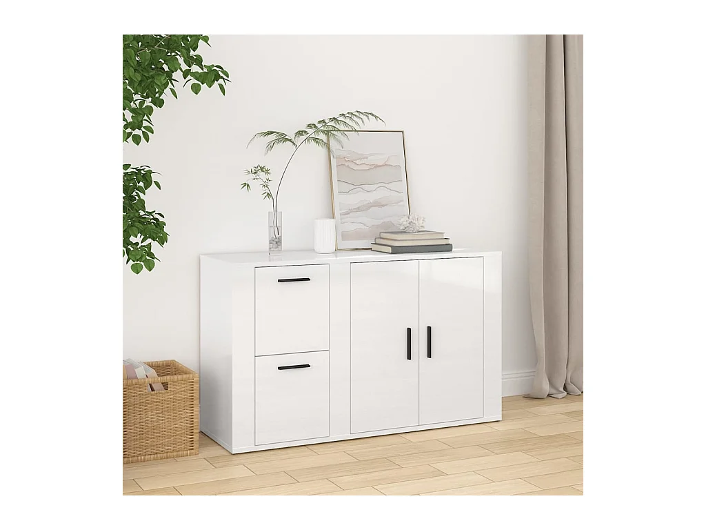 Buffet Blanc brillant 100x33x59,5 cm Bois d'ingénierie