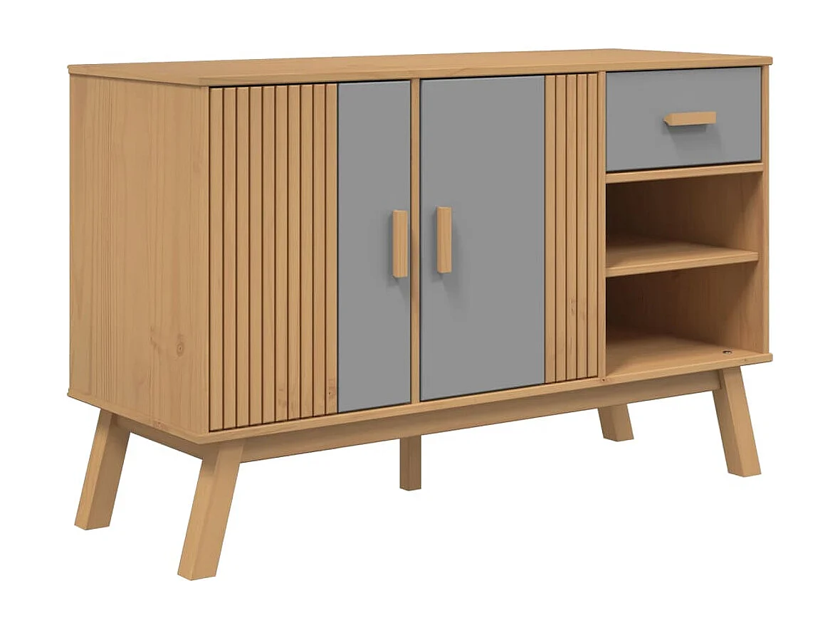 Aparador OLDEN madera maciza pino gris y marrón 114x43x73,5 cm