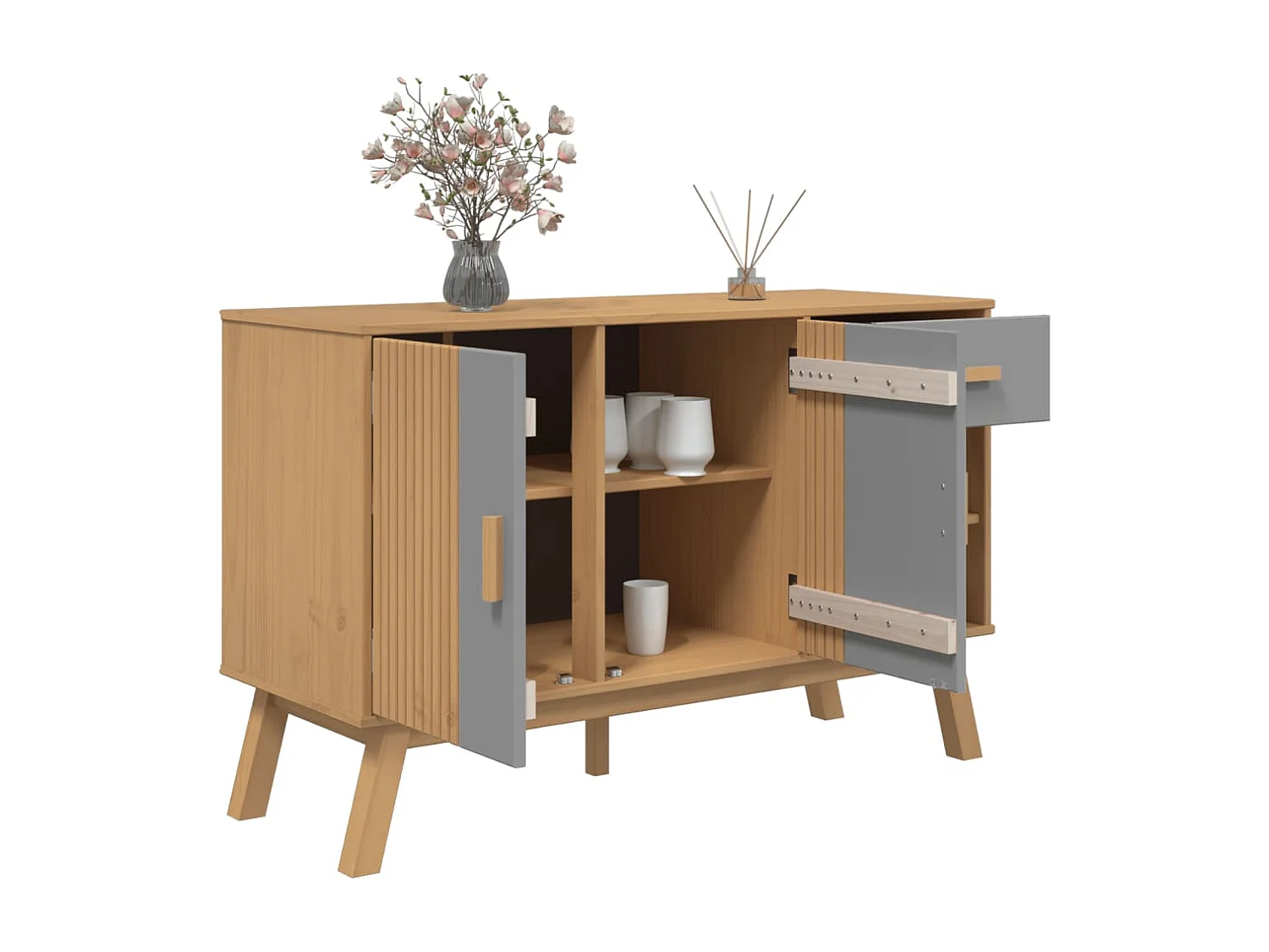 Aparador OLDEN madera maciza pino gris y marrón 114x43x73,5 cm