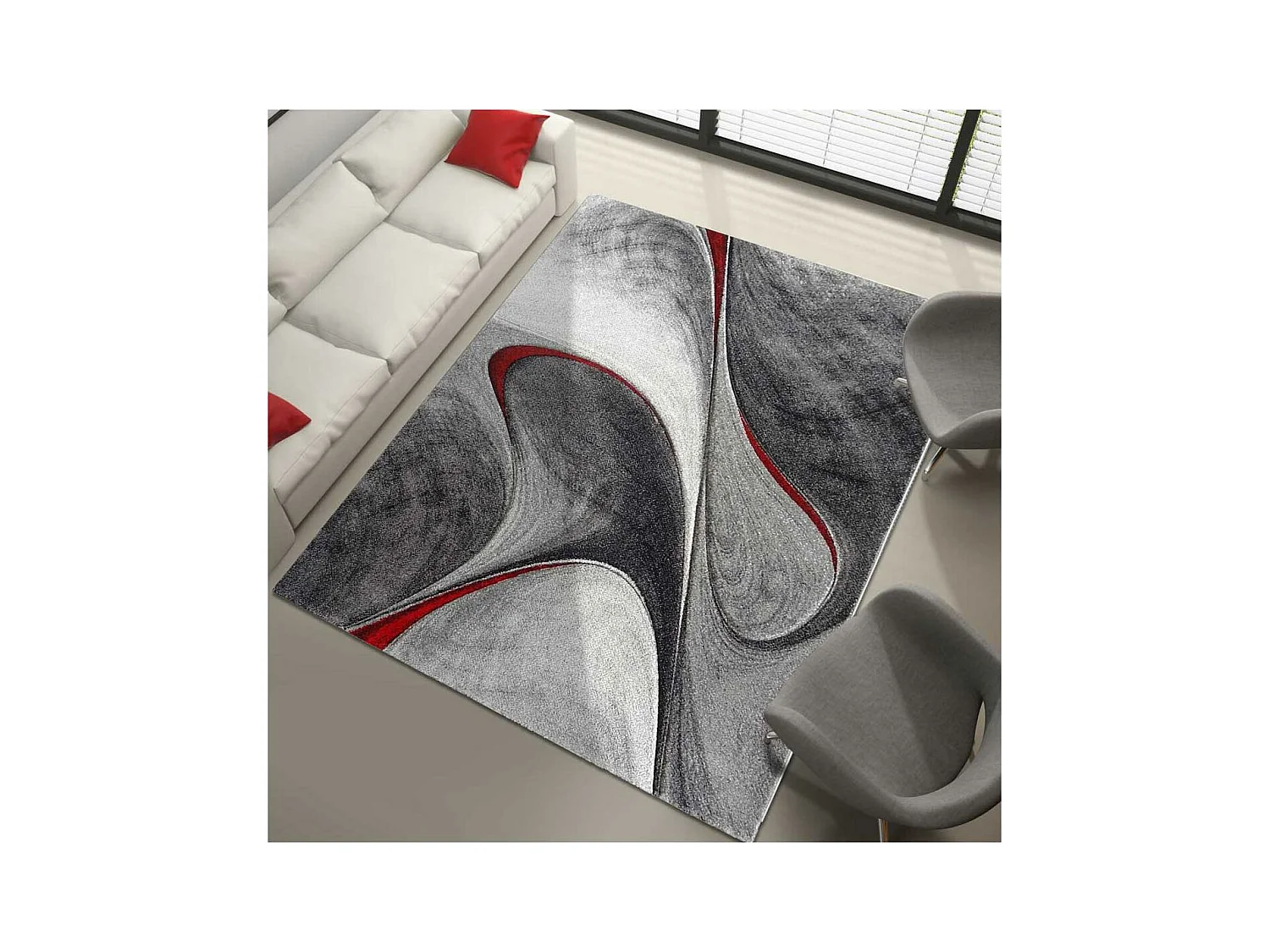 tapis salon 160x230 tissé rouge et gris rectangle Motif rond GARCA