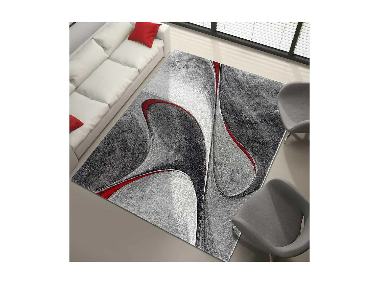 tapis salon 160x230 tissé rouge et gris rectangle Motif rond GARCA