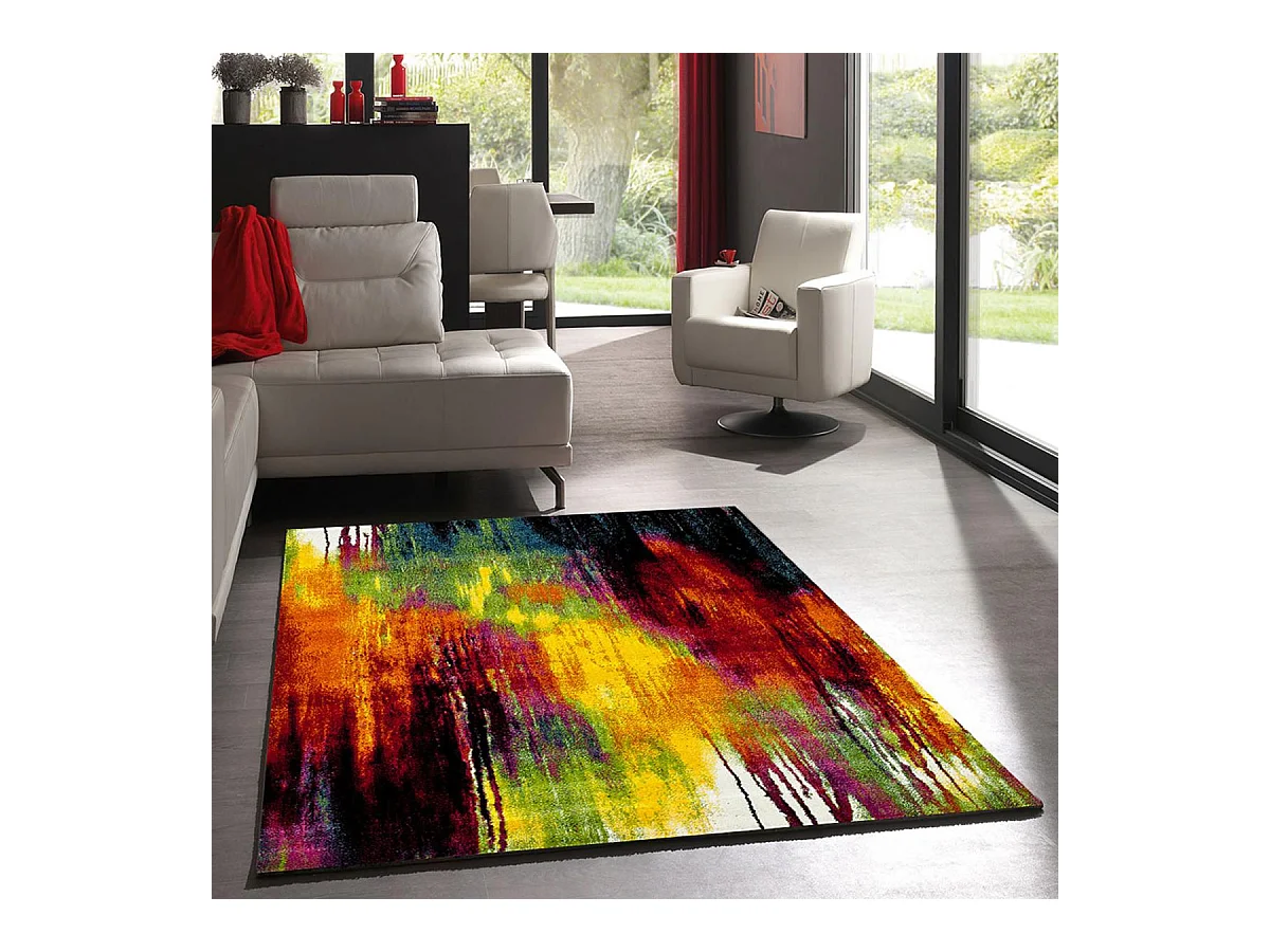 tapis salon 160x160 tissé multicolore carré motif géométrique LYN8 BELO 1