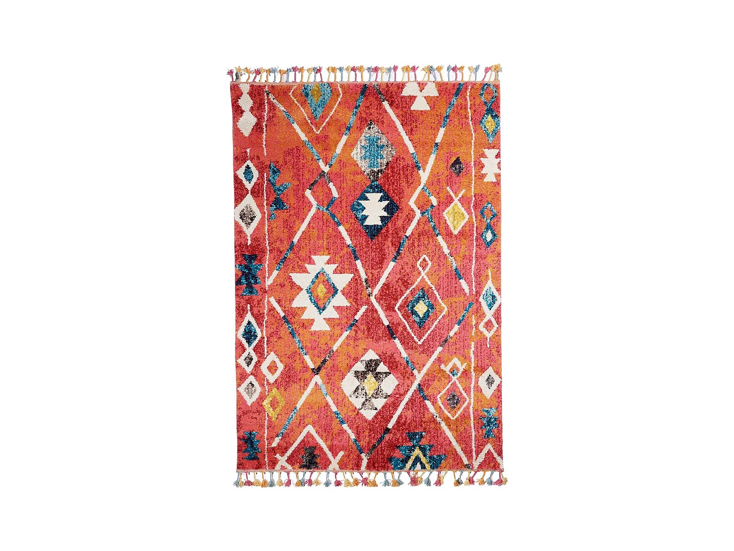 Tapis berbère carré 100X100 tissé motifs tribaux LYN5 OURIKA bleu et jaune