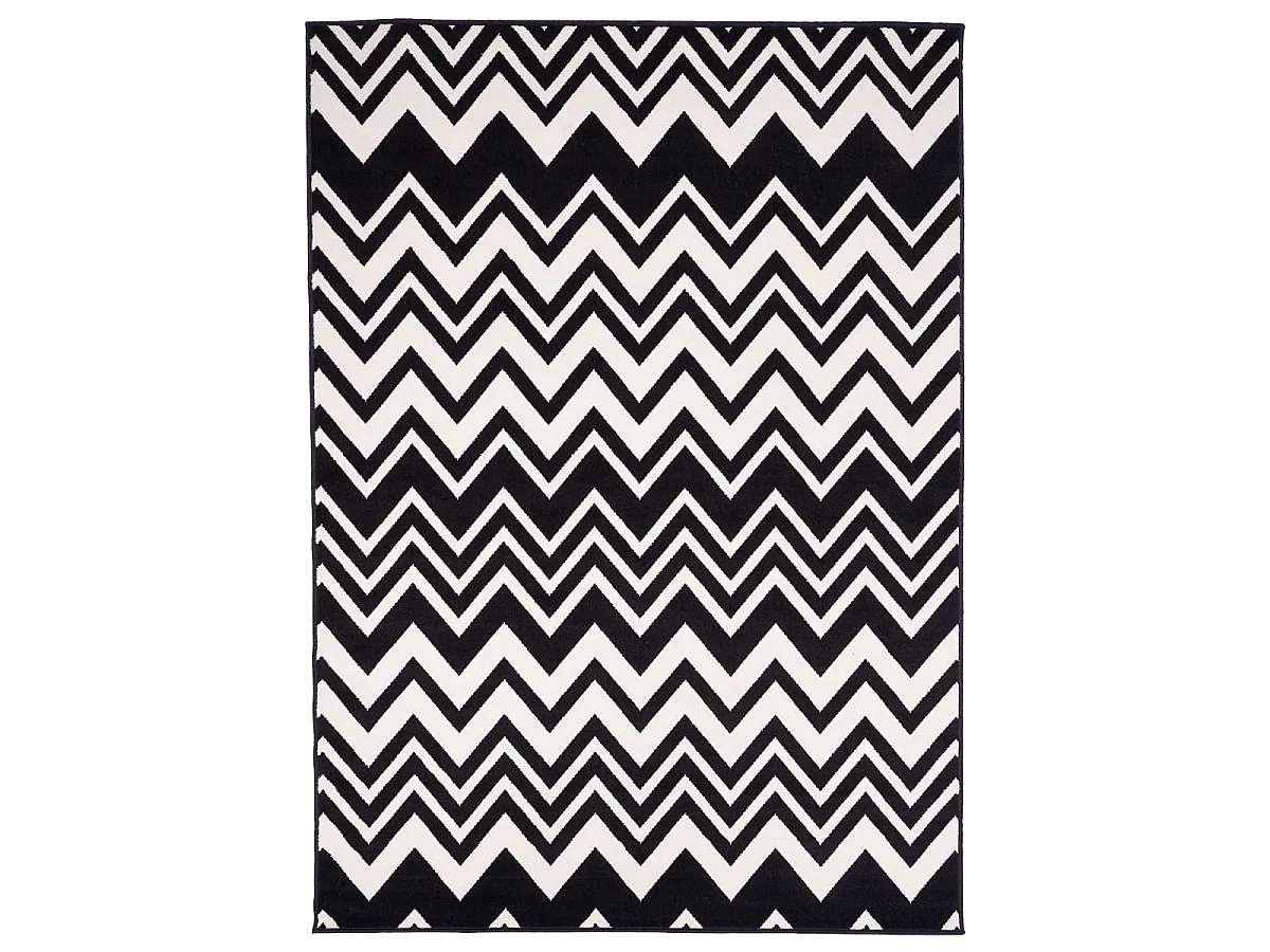tapis salon 140x200 tissé noir rectangle motif géométrique LYN1 VAGUES