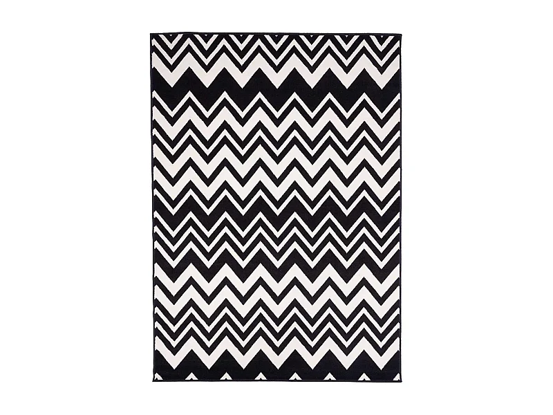 tapis salon 140x200 tissé noir rectangle motif géométrique LYN1 VAGUES