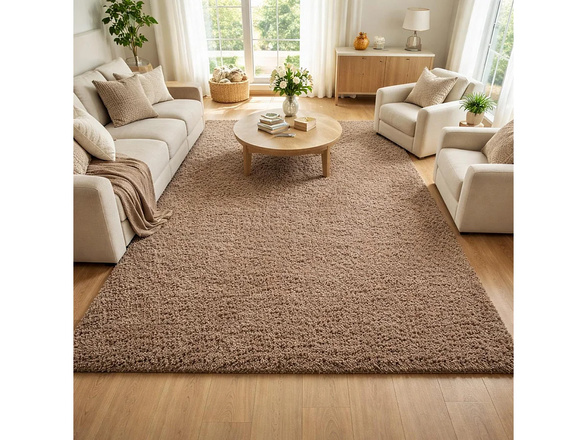 Tapis poils longs shaggy 60x110 rectangle tissé mocca motif uni UNI L
