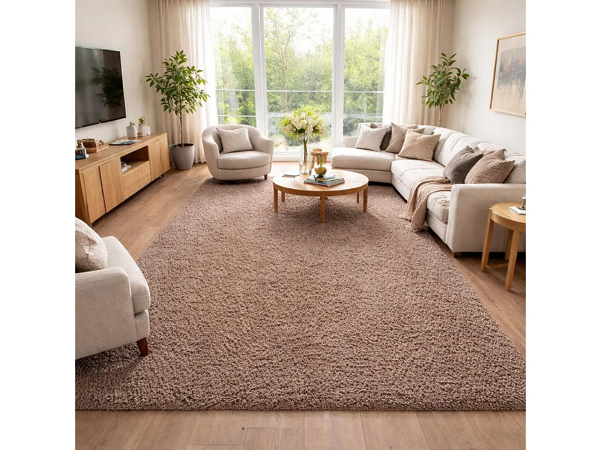 Tapis poils longs shaggy 60x110 rectangle tissé mocca motif uni UNI L