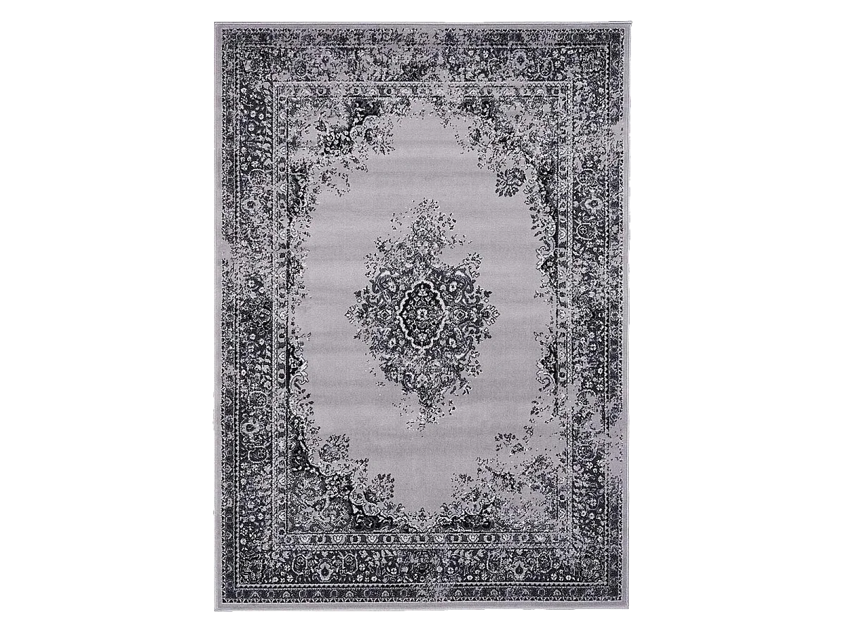 Tapis oriental 160x230 rectangle noir tissé motif ethnique LYN1 VINTOR